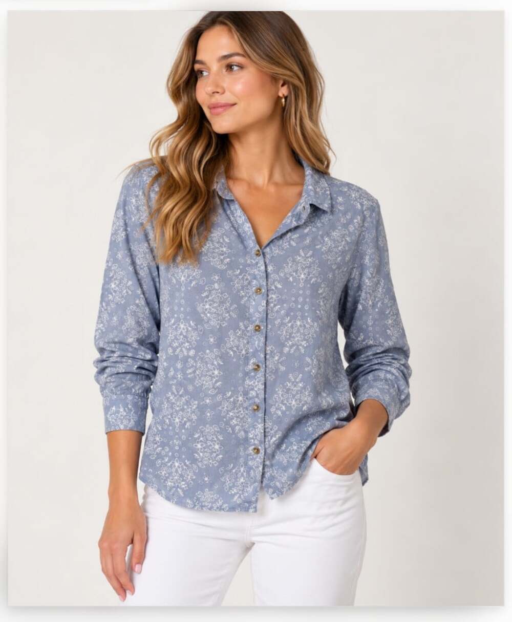 Marine Layer Carlin Shirt Womens Medium Blue Floral Long Sleeve Button Up Casual